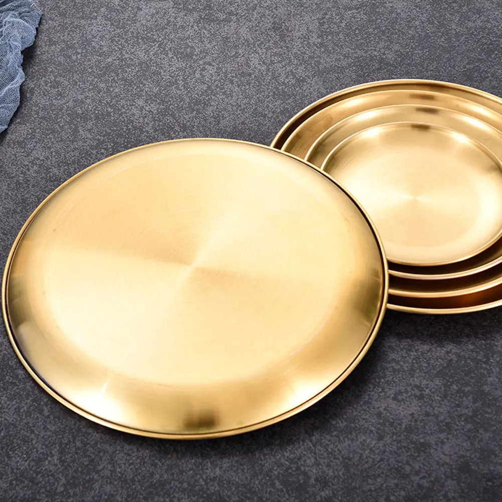 

6pcs Golden Stainless Steel Tray 201 Gold 14cm Food Plate for Buffet Dessert Fruit Serving Dinnerware Household