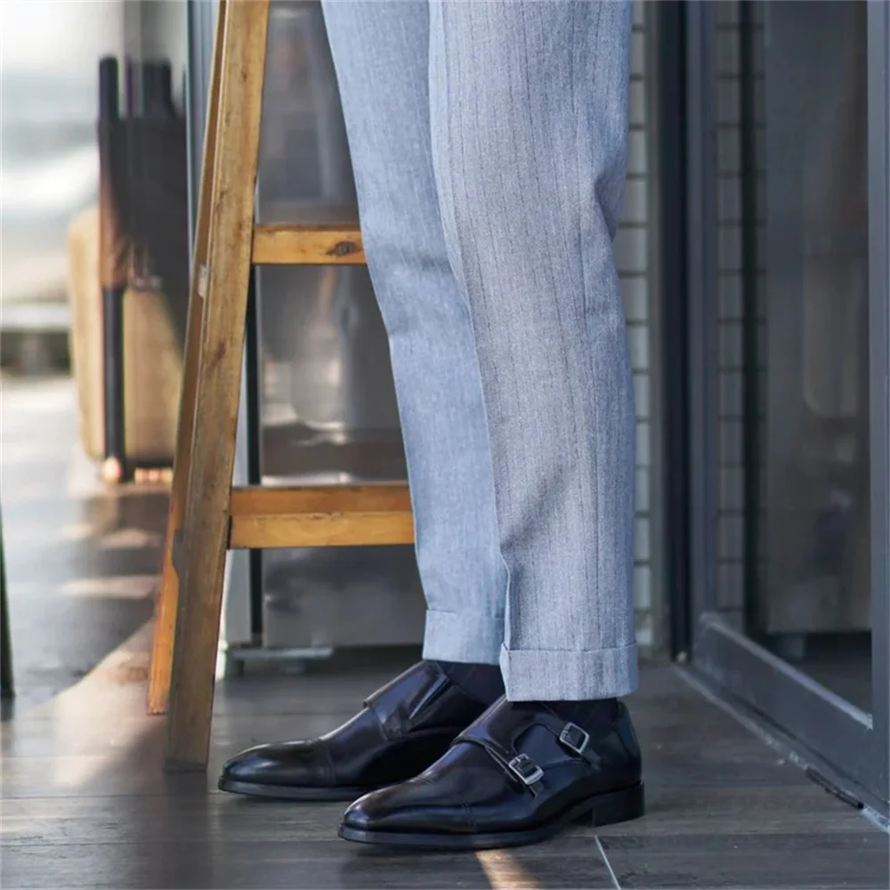 Genuine Leather Three Joint Shoes Men Polished Buckle Breathable British Handmade Business Formal Wedding Party Dress Shoes