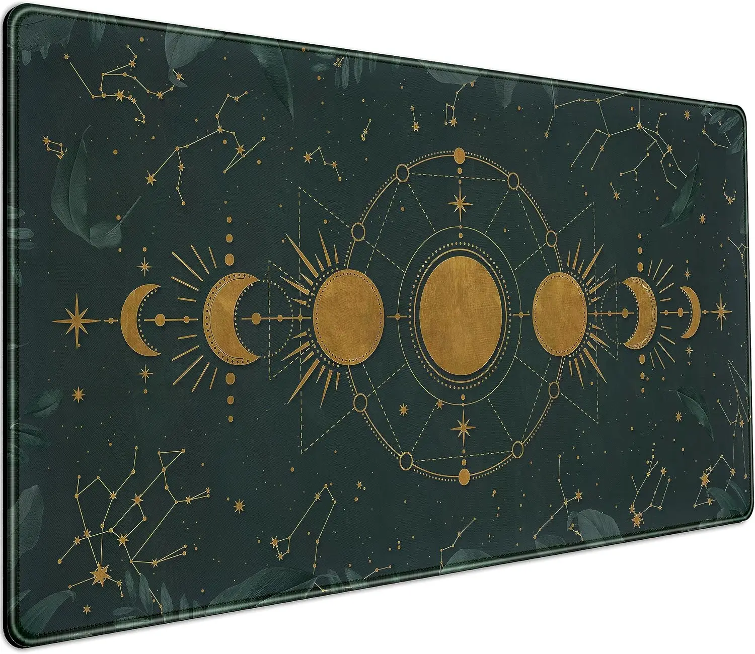 1Pcs Mouse Pads XXL Mouse Pads Large Dark Academia Forest Green Desk Mat Gold Moon Phases Extended Gaming Laptop Keyboard