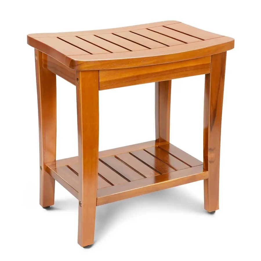 

Compact Teak Shower Bench with Shelf, Premium Teak Shower Stool, Durable Waterproof Seat for Inside Shower, Solid Teak Wood Benc