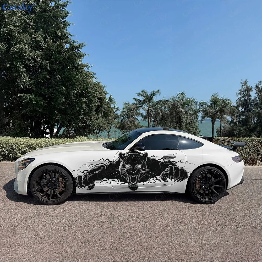 

2pcs Fierce Panther Sticker, Durable, Fade-resistant, Enhance The Beauty Of Your Vehicle Bold Art Design Car Vinyl Wrap