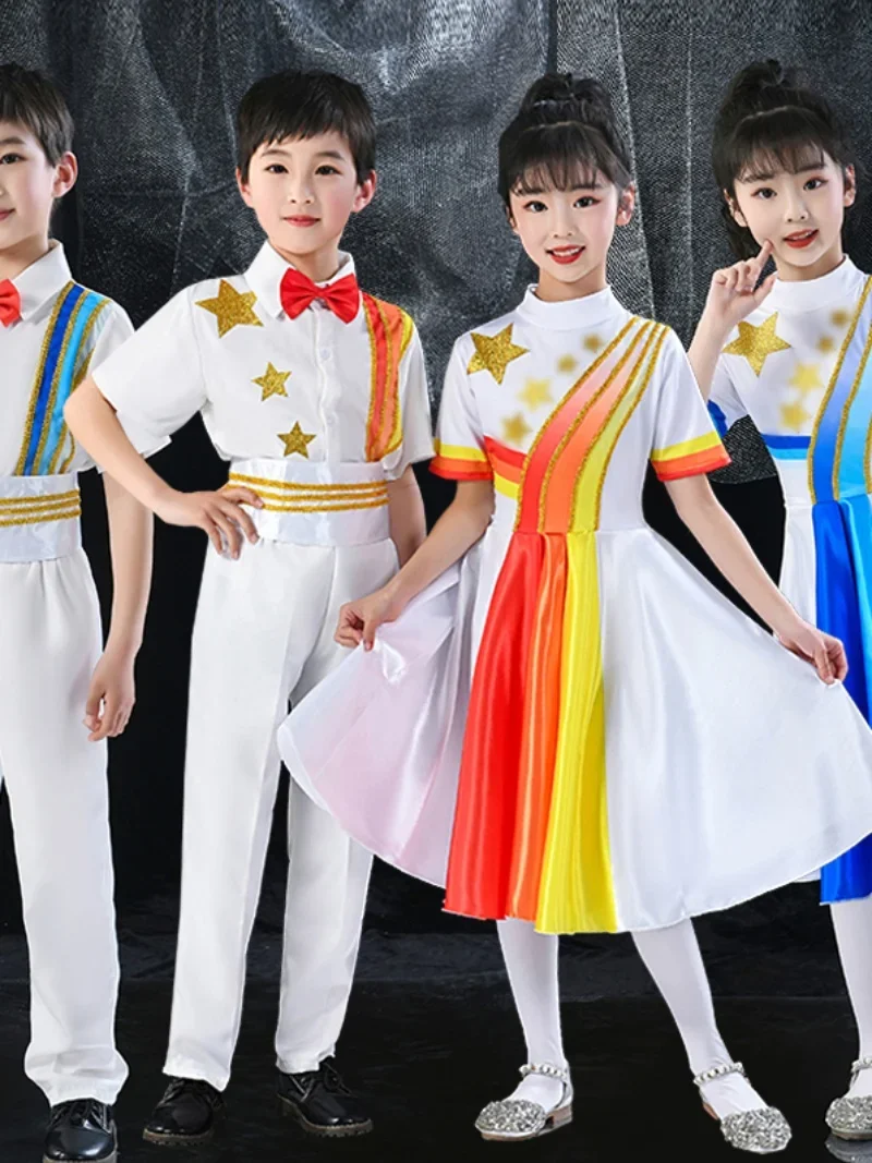 Children's chorus costume Red Song choir boys and girls new poetry recitation performance costume stage costume