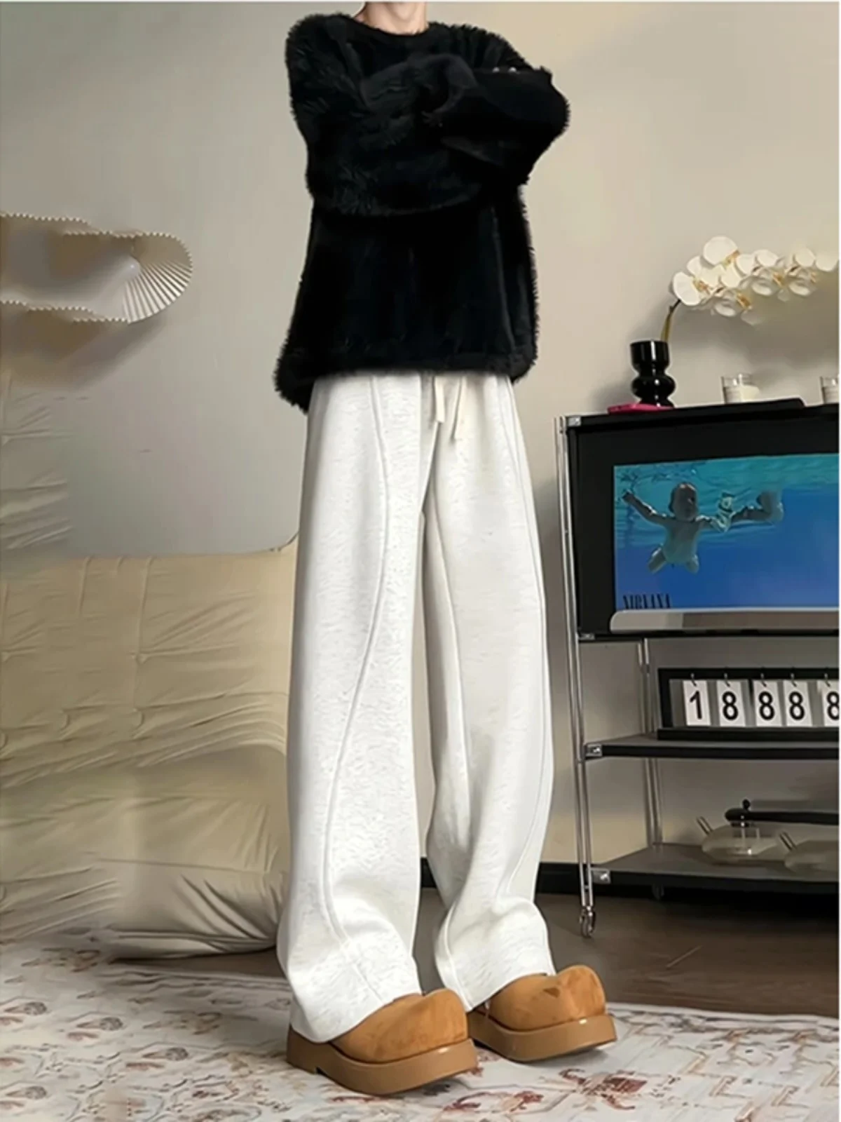

Men's Casual Straight Leg Pants Spring Autumn ay Folded Patchwork Wide Leg Trousers American Sport Leisure Long Trousers