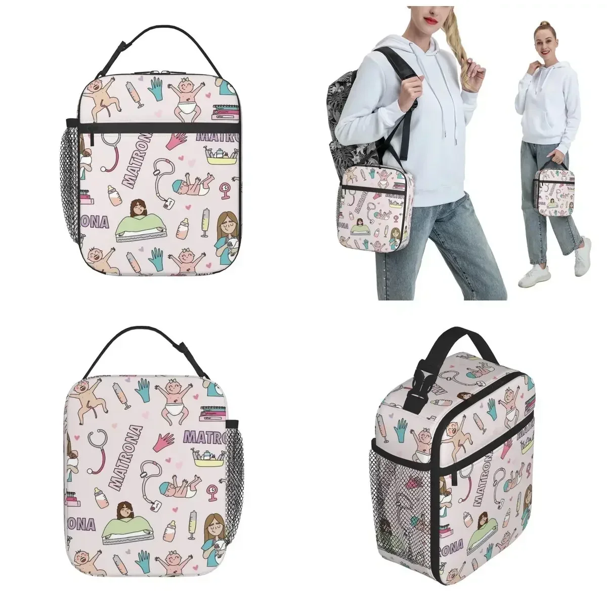 Cartoon Doctor Nurse Insulated Lunch Bag Enfermera En Apuros Food Container Bags Reusable Cooler Thermal Lunch Boxes For Picnic