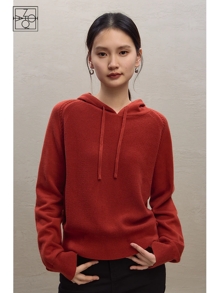 ZIQIAO [Three Colors Available] Hooded Sweater for Women 2023 Winter Newly Simple Sense Versatile Loose Pullover Sweater Female