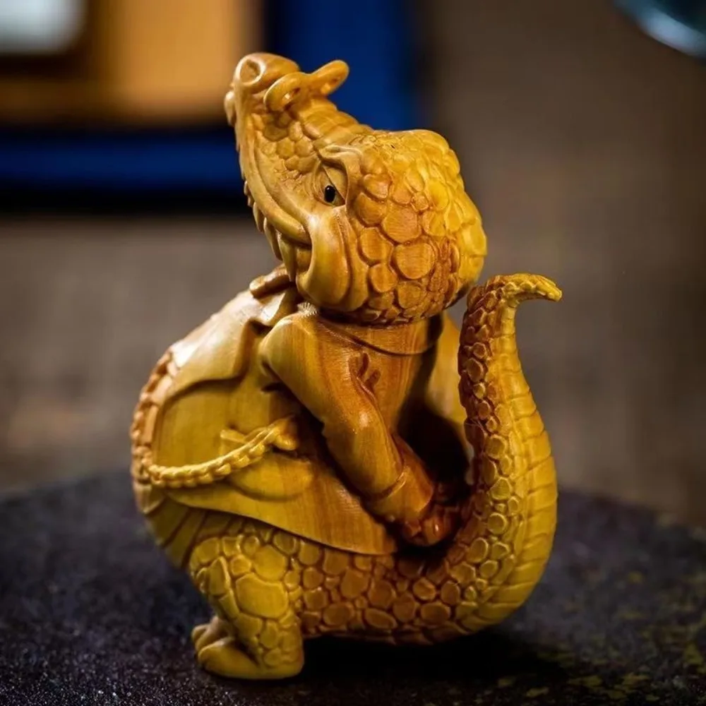 Lucky Finance Big Crocodile Wood Carving Ornament, Lobular Boxwood Hand Play Object Living Room Decor Bedroom Home Decoration