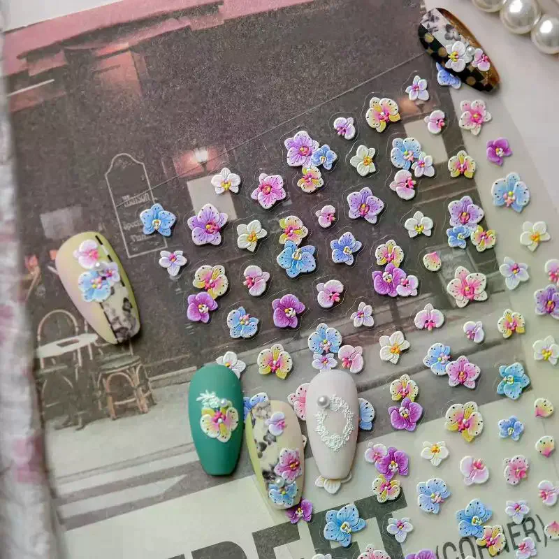 الملونة فالاينوبسيس فرانجيباني مشرق زهور الزنبق التدريجي حساسة رومانسية مسمار الفن ملصقات مانيكير الشارات الزينة #1