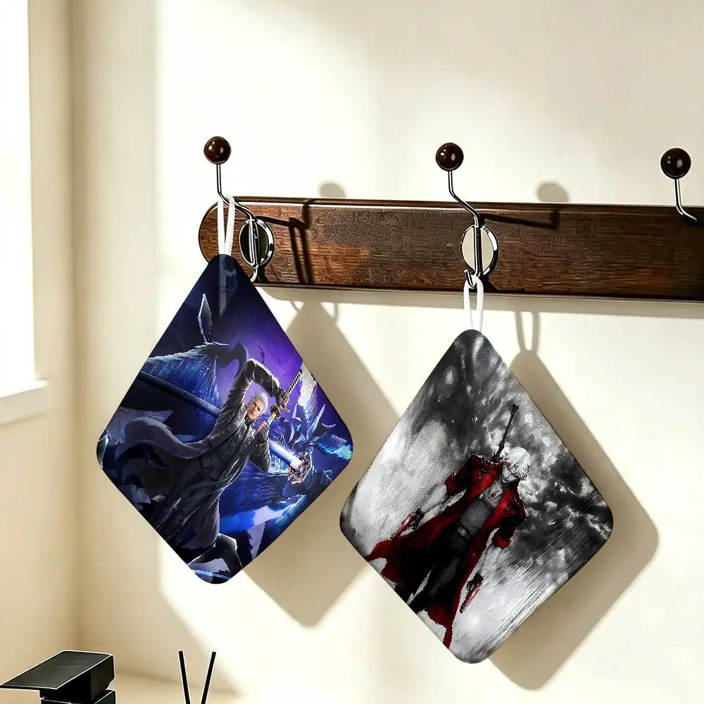 The D-Devil M-May Cry Wear Resistant Hand Hanging Kitchen Towel,Polyester Cotton Material, Wiping Towel For Home