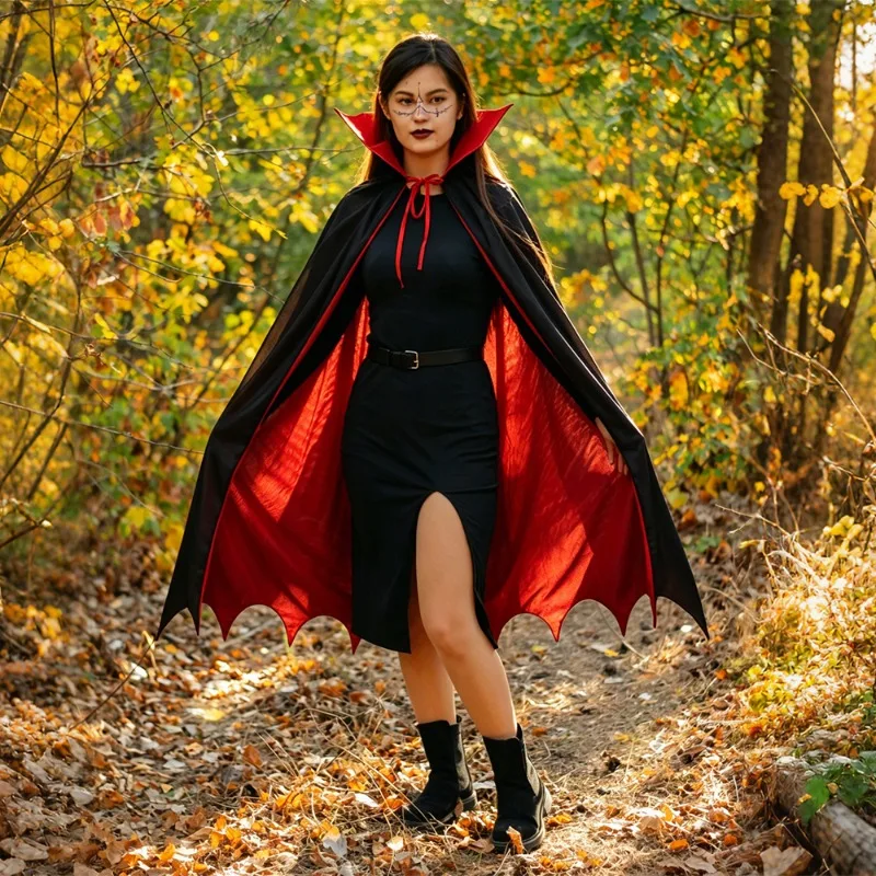 Halloween cape adult knitted cloth red and black double-sided stand-up collar with hat pirate reaper stage cape modeling
