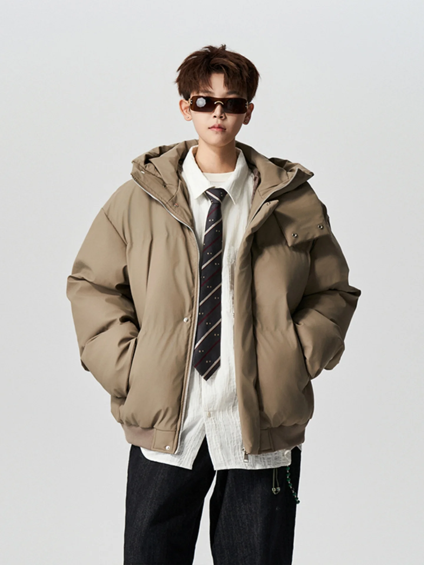 

Утепленная мужская зимняя куртка из искусственной кожи с капюшоном в американском стиле, повседневная, свободного кроя, с длинными рукавами, молодежная мода