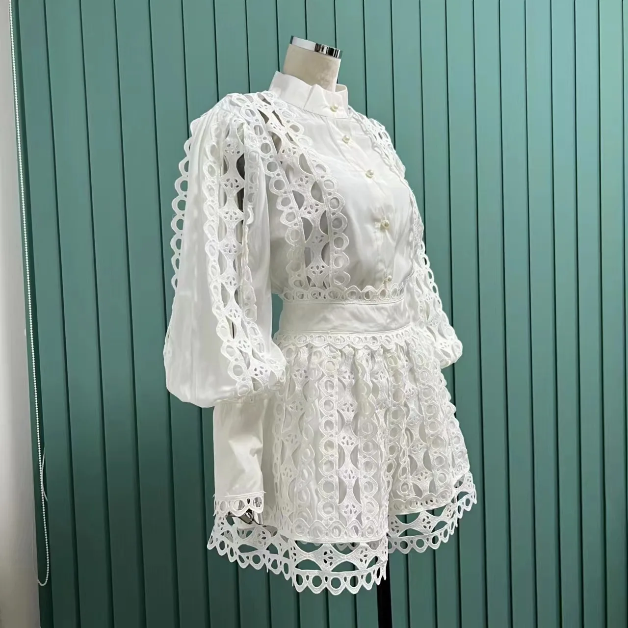 

Пляжный комплект: модный костюм с воротником, кружевом с тотемным принтом, водорастворимым кружевом и ажурными вставками для женщин