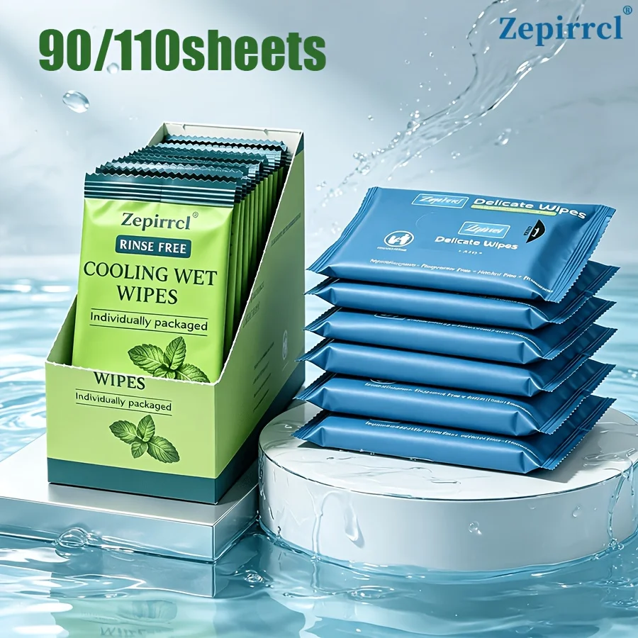 90/110sheets Thickened skin-friendly disposable dual wet wipes combo, cooling soothing and daily cleansing, all-season wet-dry use for home, office and outdoor, suitable for the whole family. 20*15cm