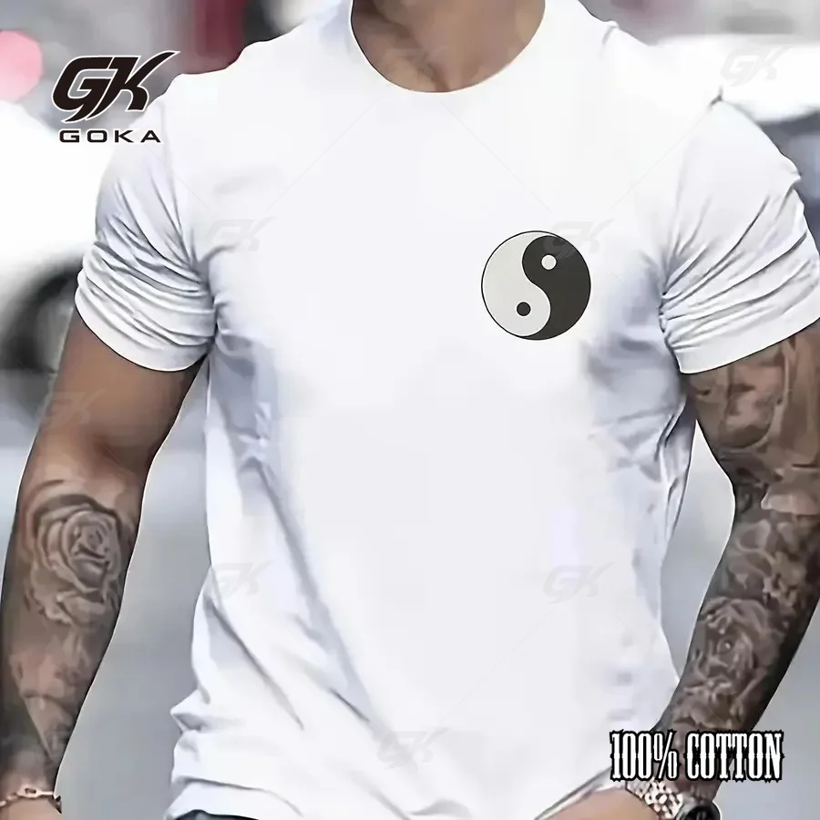 Minimalist Yin Yang Symbol T-Shirt Chest Print Zen Balance Casual Cotton Short Sleeve Tee for Hipster Unisex clothes