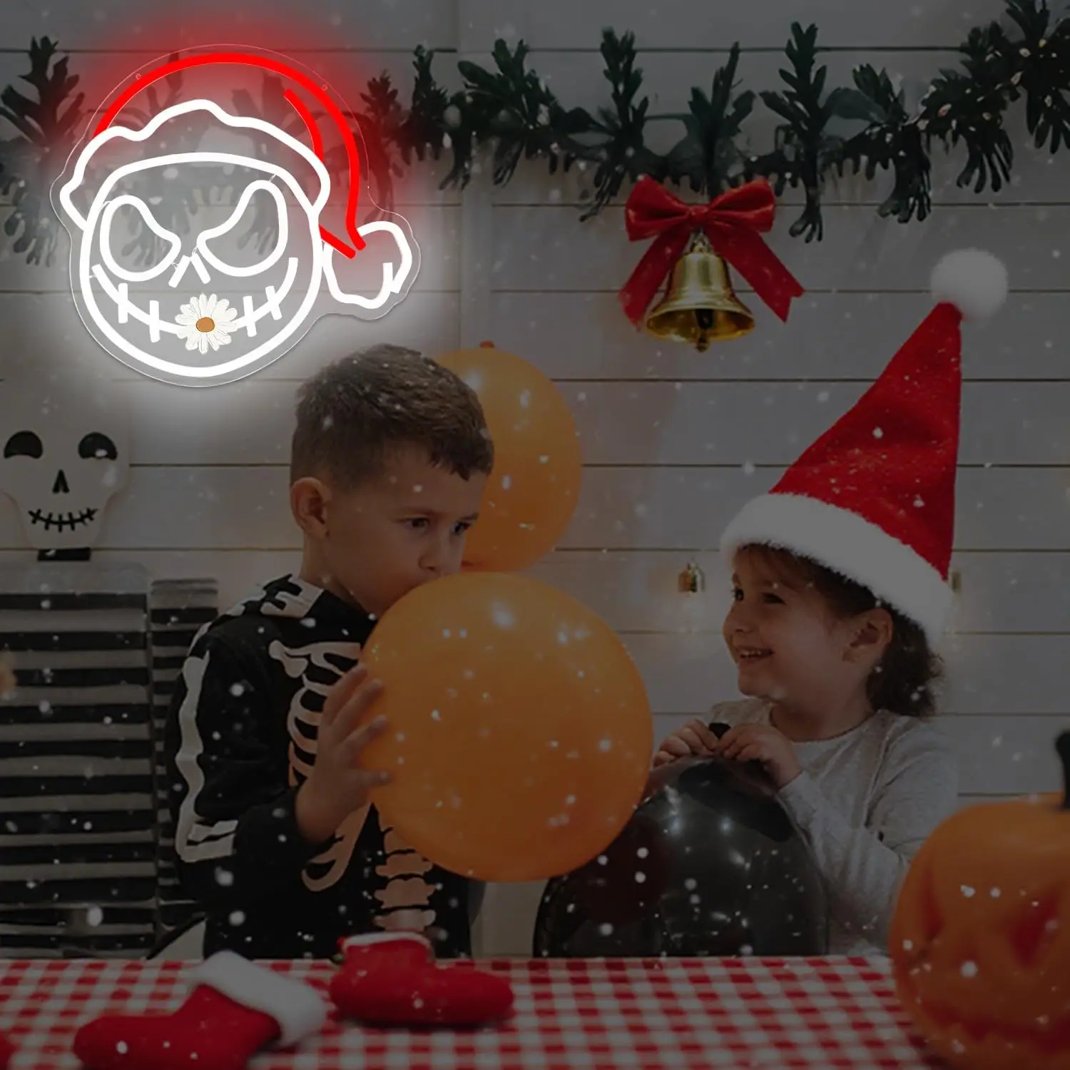 Christmas Skull  LED Neon Sign USB Dimmable Neon Light Sign for Gameroom Bedroom Bar Livingroom Birthday Party Gift Wall Decor