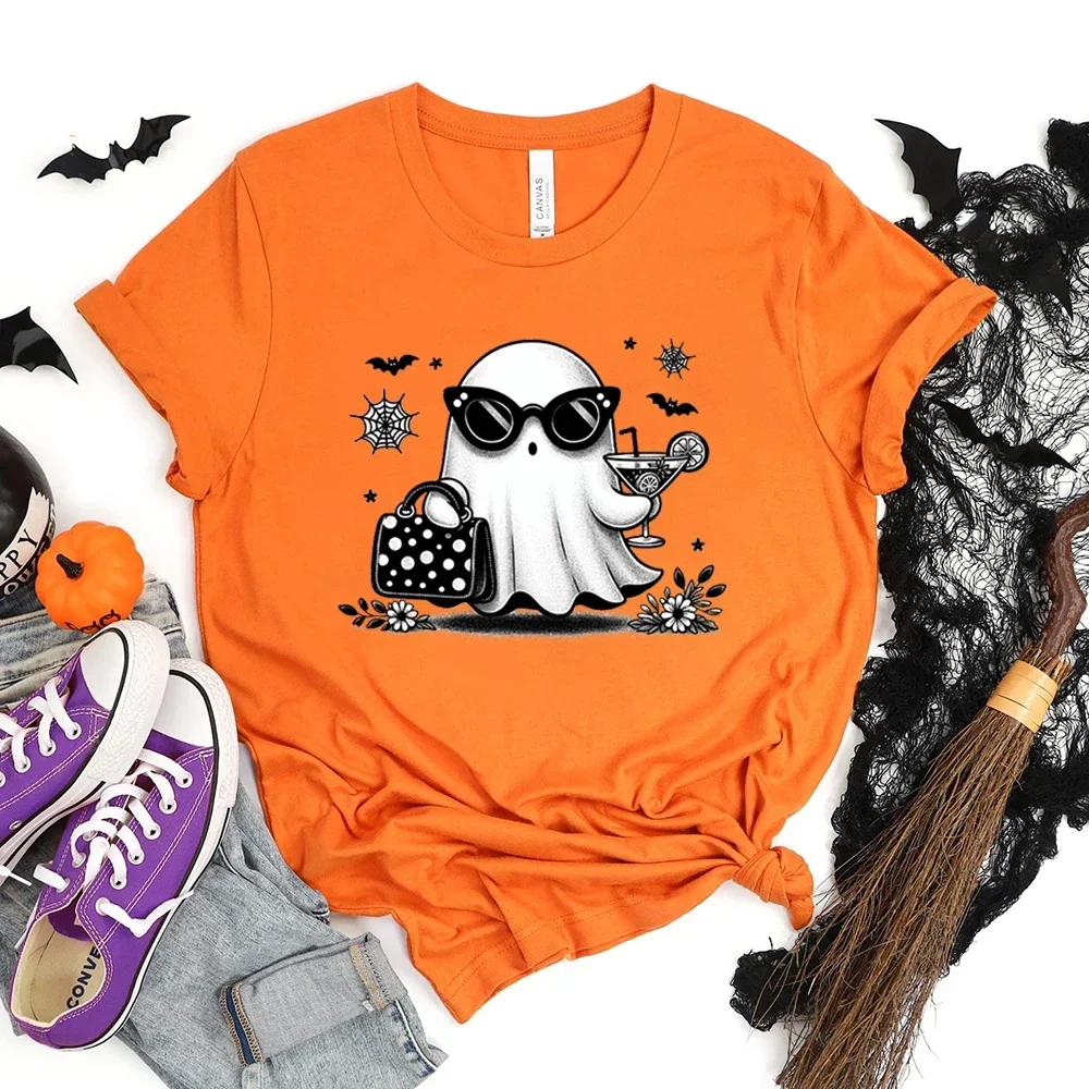 Happy Halloween Pumpkins Ghost Printed T-shirts Women Man Casual Tops Spooky Season T-shirts Jack Lanterns T-shirts Cotton Shirt