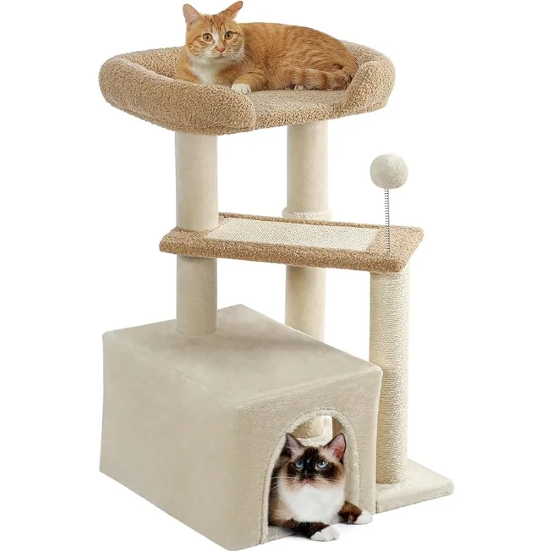 

Made4Pets Cat Tree, Carpet Cat Tower Grey for Indoors Cats, Cute Wood Kitty Condo with Scratching Post and Pad, 29" Multi-Level