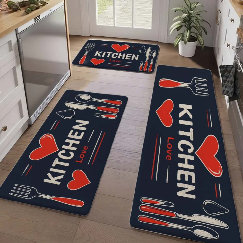 Fork Knife Heart  Runner Rug 1/2/3pc Set Living Room Sofa Side Bedroom Bedside Floor Mat Doormat laundry room Kitchen Front Back