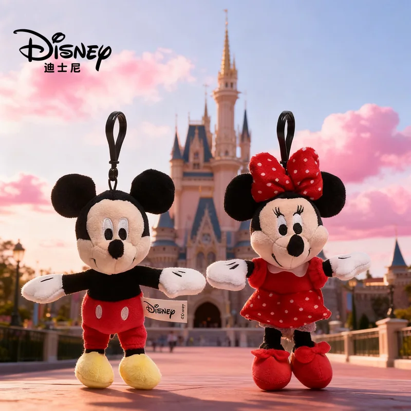 Około 16 cm Disney Myszka Miki Minnie Czerwono-Czarny Pluszowy Brelok Torba Płócienna Torba na Ramię Ozdoba do Zawieszenia Prezent Świąteczny dla Pary