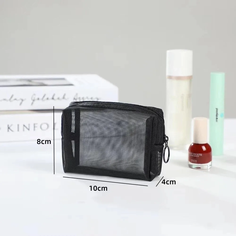 

New Black Mesh Cosmetic Bag Portable Zipper Closure Toiletry Bag Multi-functional Clear Mesh Makeup Organizer Travel Use
