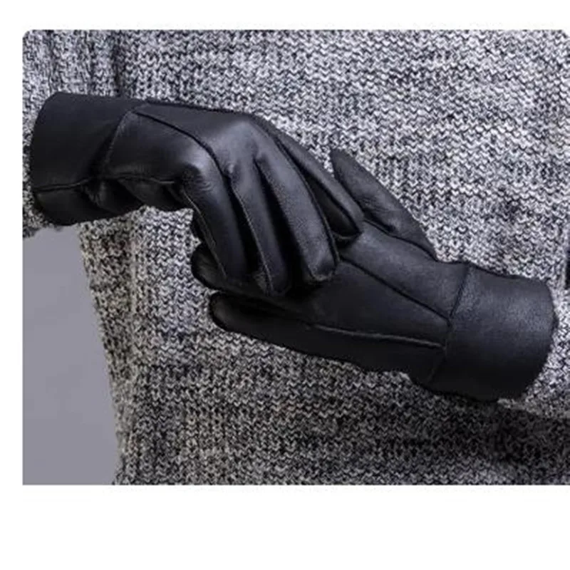 Fashion Men Gloves Mittens Leather Fur Winter Men's Gloves Mens Apparel Accessories Black Glove Mitten