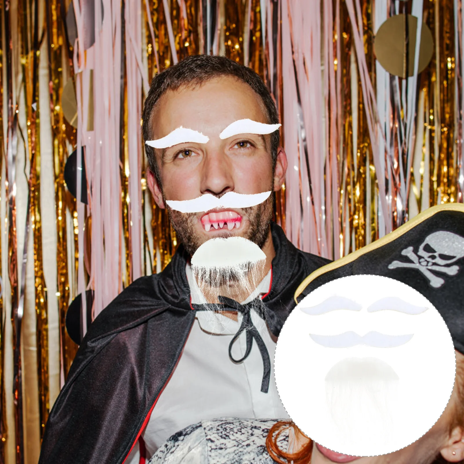 1Set Cosplay Fake Beard Mustache Eyebrow Artificial Cloth Prop Lightweight Comfortable Halloween Party Performance Decoration