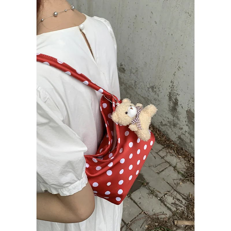 Portable Nylon Cloth Grandma Bag Women's 2024 New Trendy South korea  Underarm Bag Shoulder Polka Dot Bag