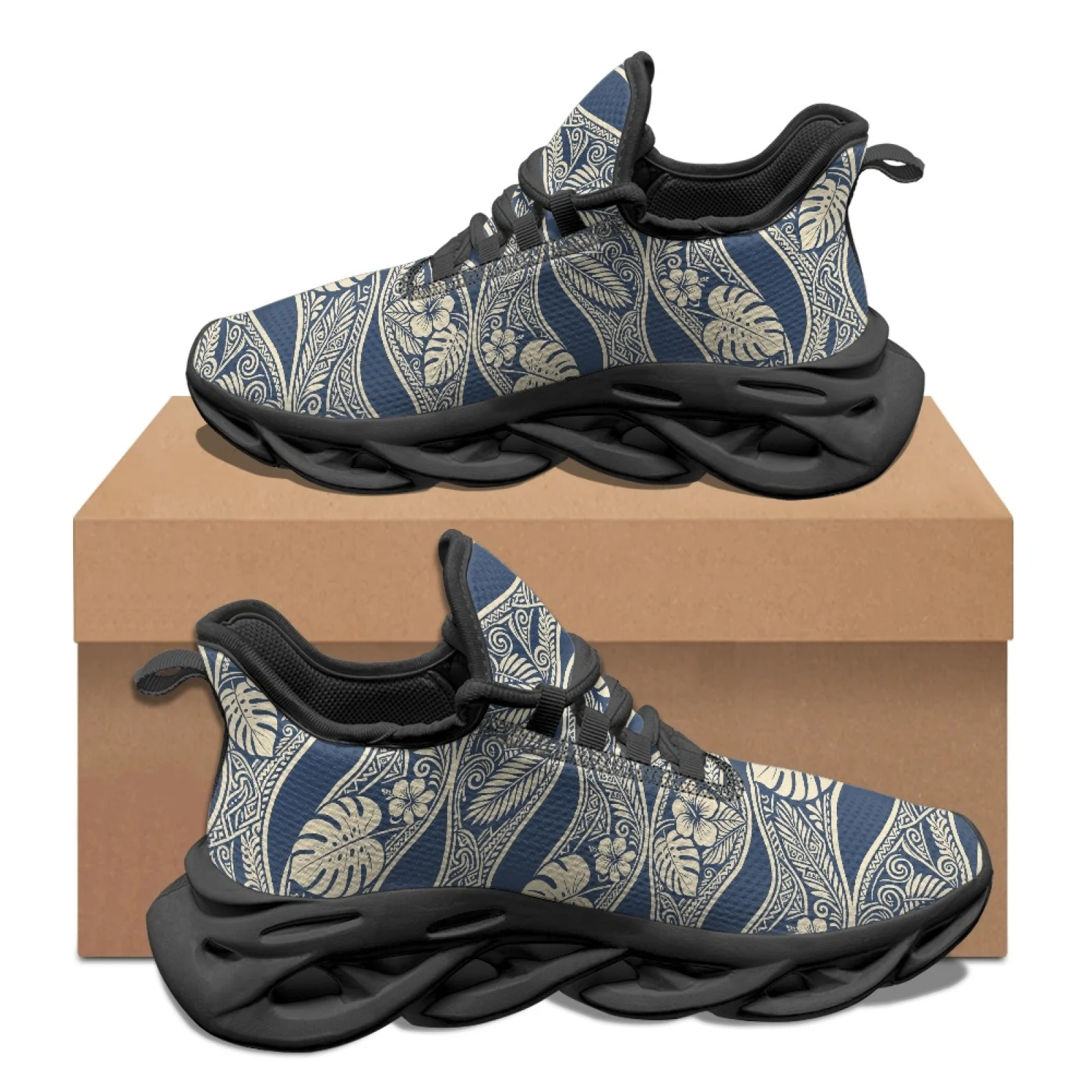 PENSTROLL Tropical Leaf Print Men's Blade Sneakers Mesh & EVA Running Shoes Casual Athletic Footwear for Fitness Enthusiasts
