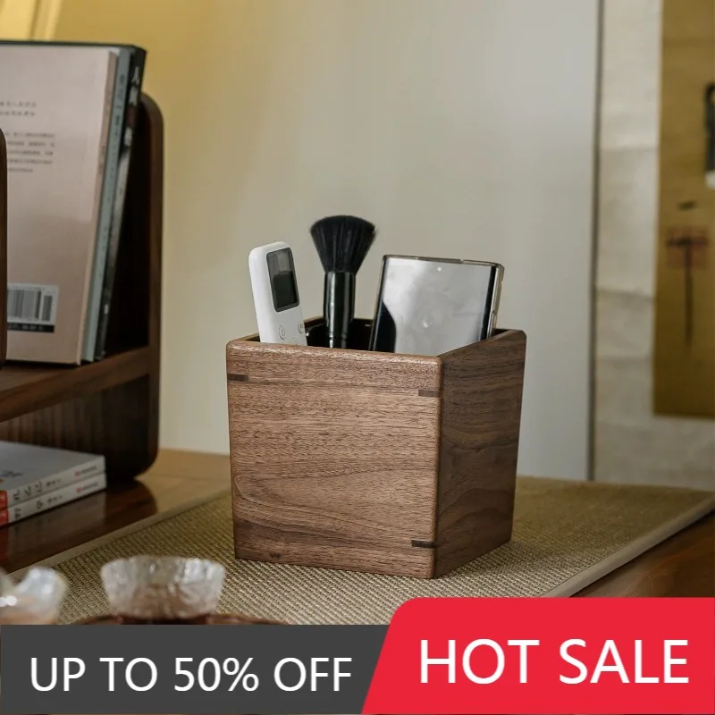 Solid Wood Desk Storage Boxes Creative Portable Small Desktop Trash Can Living Room Aesthetic Rectangular Storage Box Home Decor