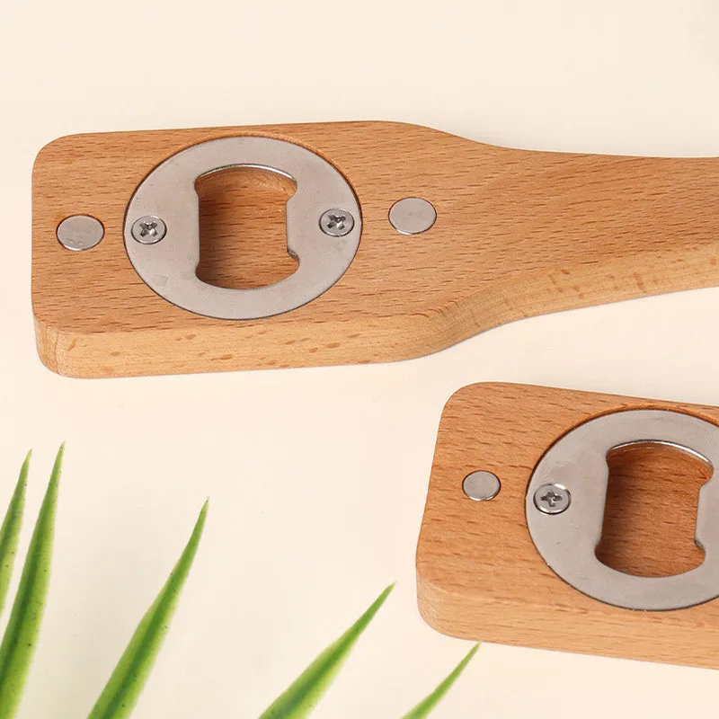 100Pcs/Lot Simple Bottle Opener Magnetic Refrigerator Sticker Solid Wood with Handle  Perfect for Opening for Beer and Wine