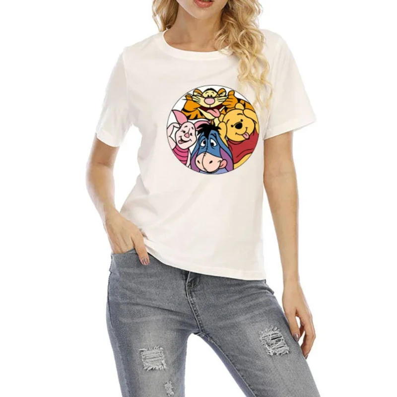 سيارات ديزني النسائية الكرتونية ، تيشيرتات بطباعة رسومات ، تيشيرتات هاراجاكو ، أكمام قصيرة ، ملابس الشارع برقبة دائرية ، تي شيرت كاواي ، كاجوال ، هيب هوب