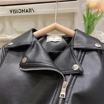 Kids Faux Leather Jacket 5 Spring Autumn Boys Leather Jackets For 2-8 Years New Classics Handsome Baby Girls Pu Outerwear Kids Clothing Zipper Fly Coats 5