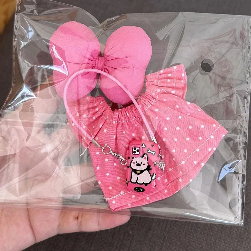 random 1 set Cute Doll Clothes for Labubu Outfit dress+ bags+ butterfly Clothing Set for Plush Toy Dolls 17cm Cute  Accessories