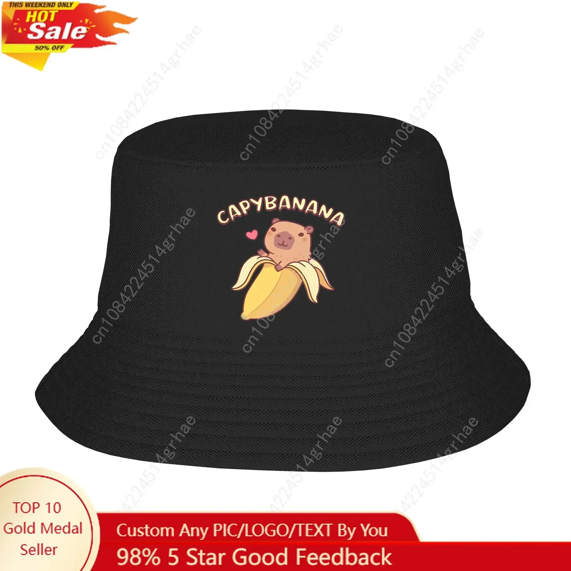 Cute Capybara In Banana Capybanana Funny Pun Bucket Hats Spring Headwear Merchandise  Fisherman Hats for Sports Men Women Bob