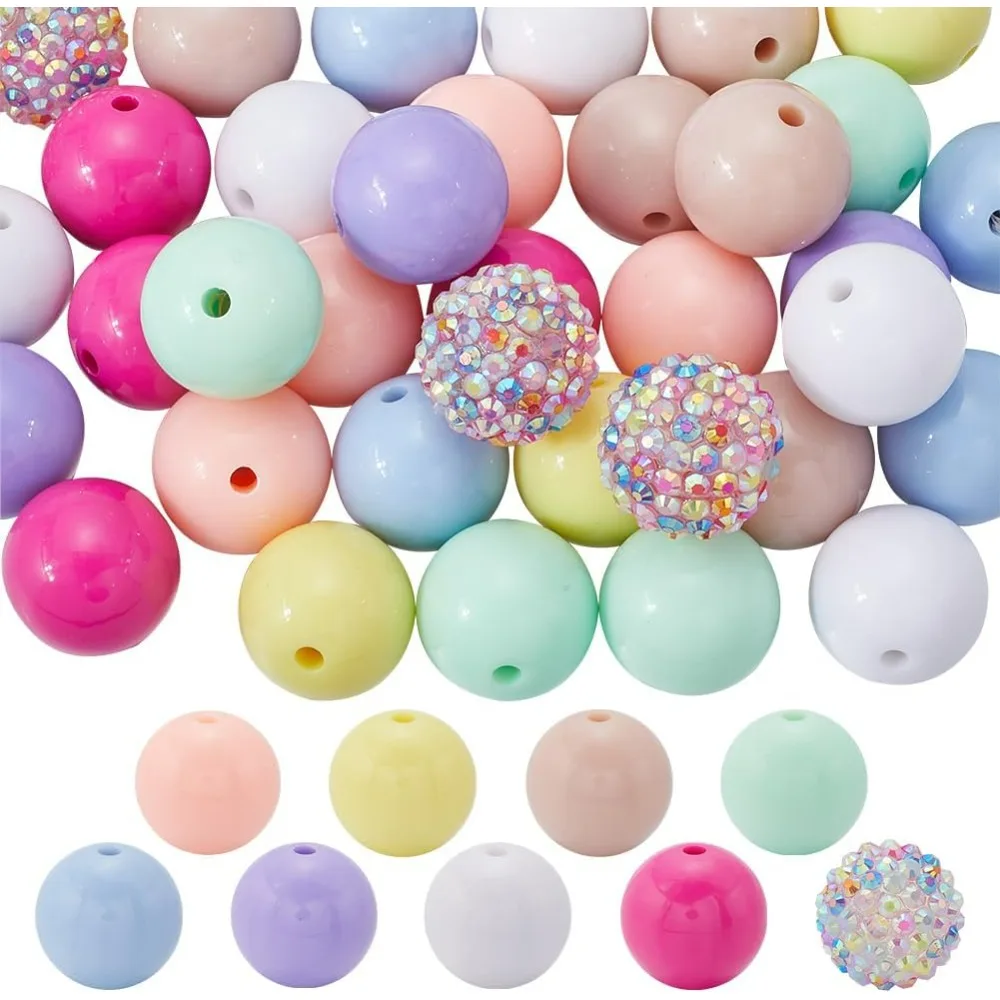 50 Uds. 9 estilos de cuentas de diamantes de imitación de 20mm, cuentas sueltas redondas acrílicas a granel, surtido de bolas de discoteca coloridas, rosas, blancas y azules, espaciador suave