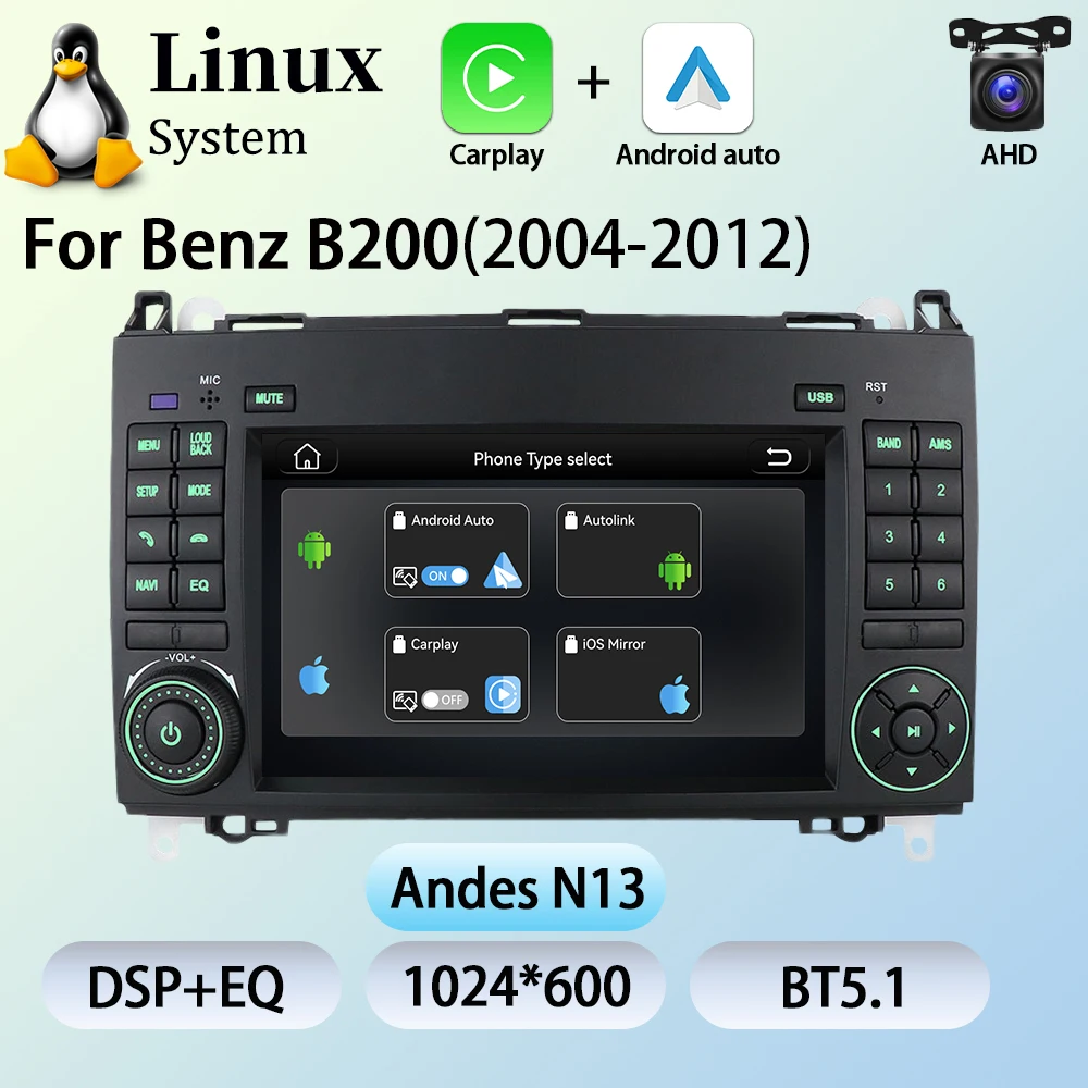 7 "Linux Autoradio Multimedia Carplay Android BT5 HD Omkeren GPS Voor Mercedes Benz B200 W169 W245 Viano Vito sprinter Crafter