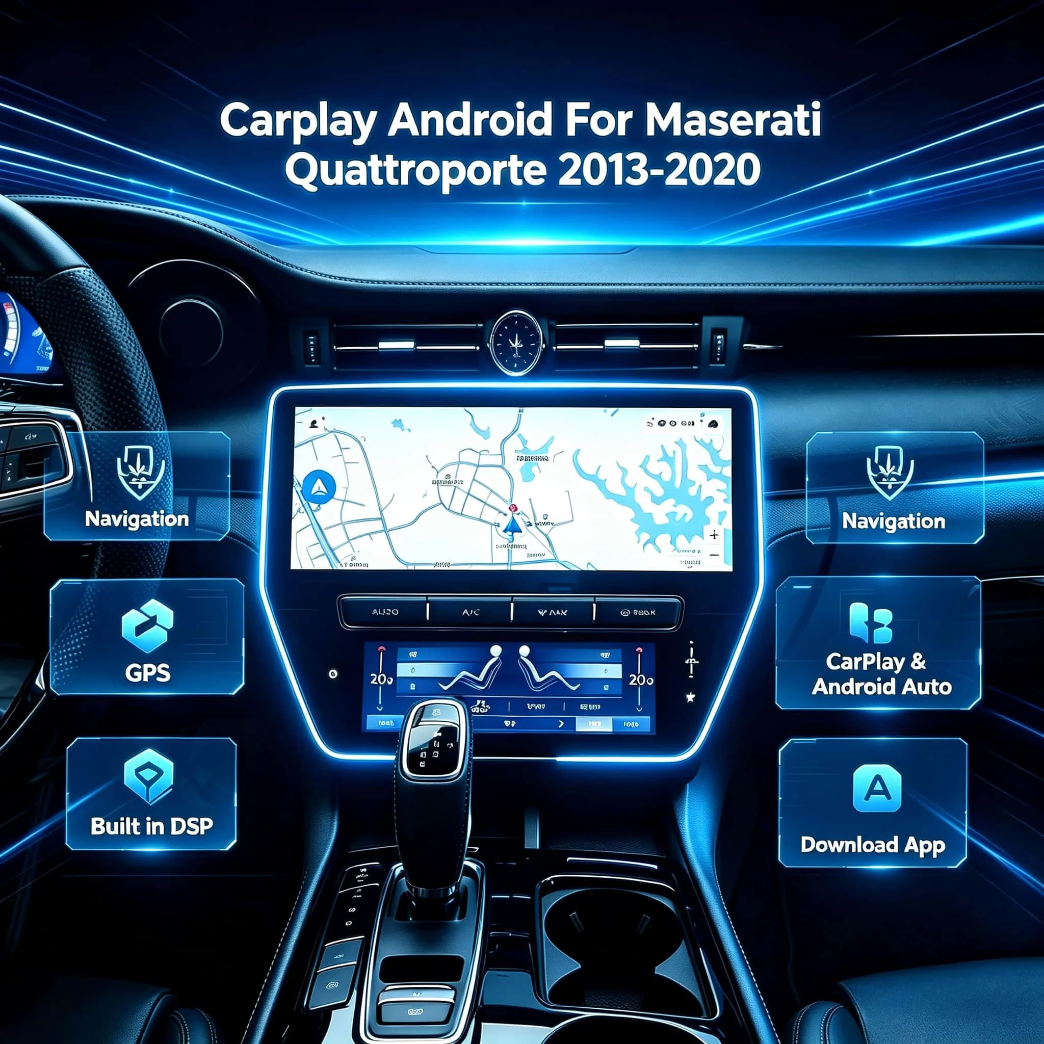 For Maserati Quattroporte 2013-2020 Car Radio Android 14 Multimedia Video PlayerAuto Air conditioning panel 22inch QLED Screen