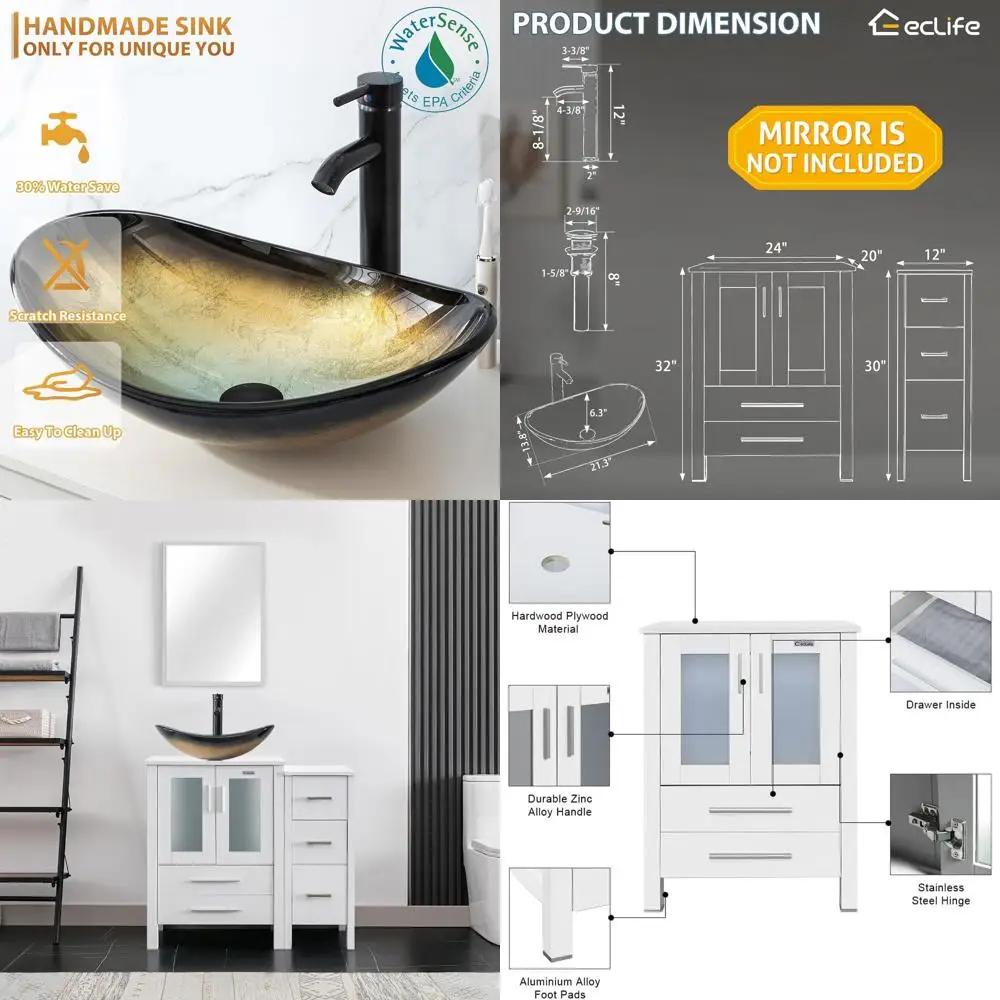 36 Inch Freestanding Bathroom Vanity with Side Cabinet