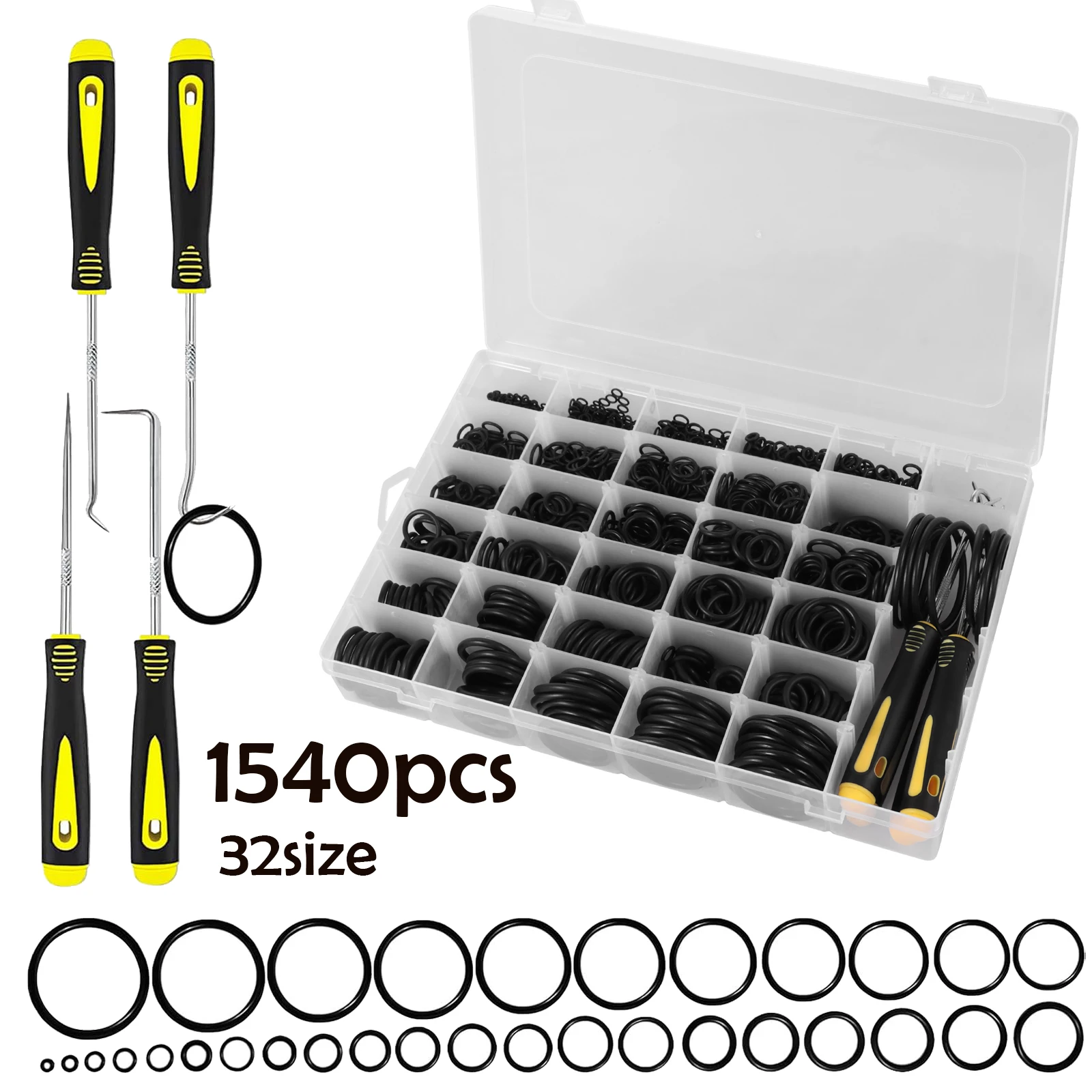 

1540Pcs 32 Size O Ring Kit Nitrile Rubber O-Rings Assortment with 4 Pick and Hook for Hydraulic Automotive Plumbing Faucet Seal