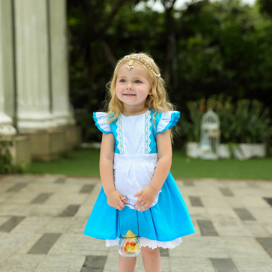 Girl Alice in Wonderland Costume Baby Girls Carnival Princess Cosplay Dress Girl Children Halloween Birthday Party Cloth 12M 6Y