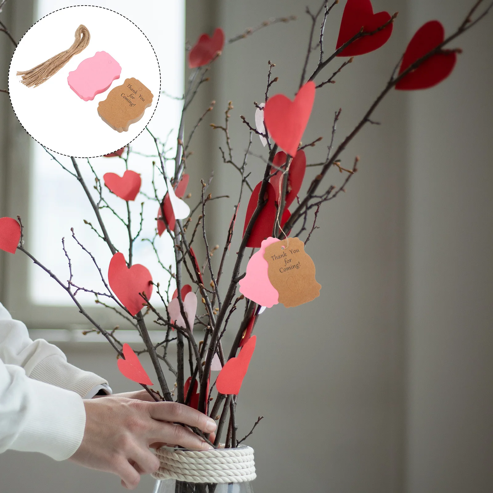 100 szt. Etykietek z podziękowaniami, zawieszek z jutowym sznurkiem na baby shower, upominki na wieczór panieński, dekoracje, papier kraft