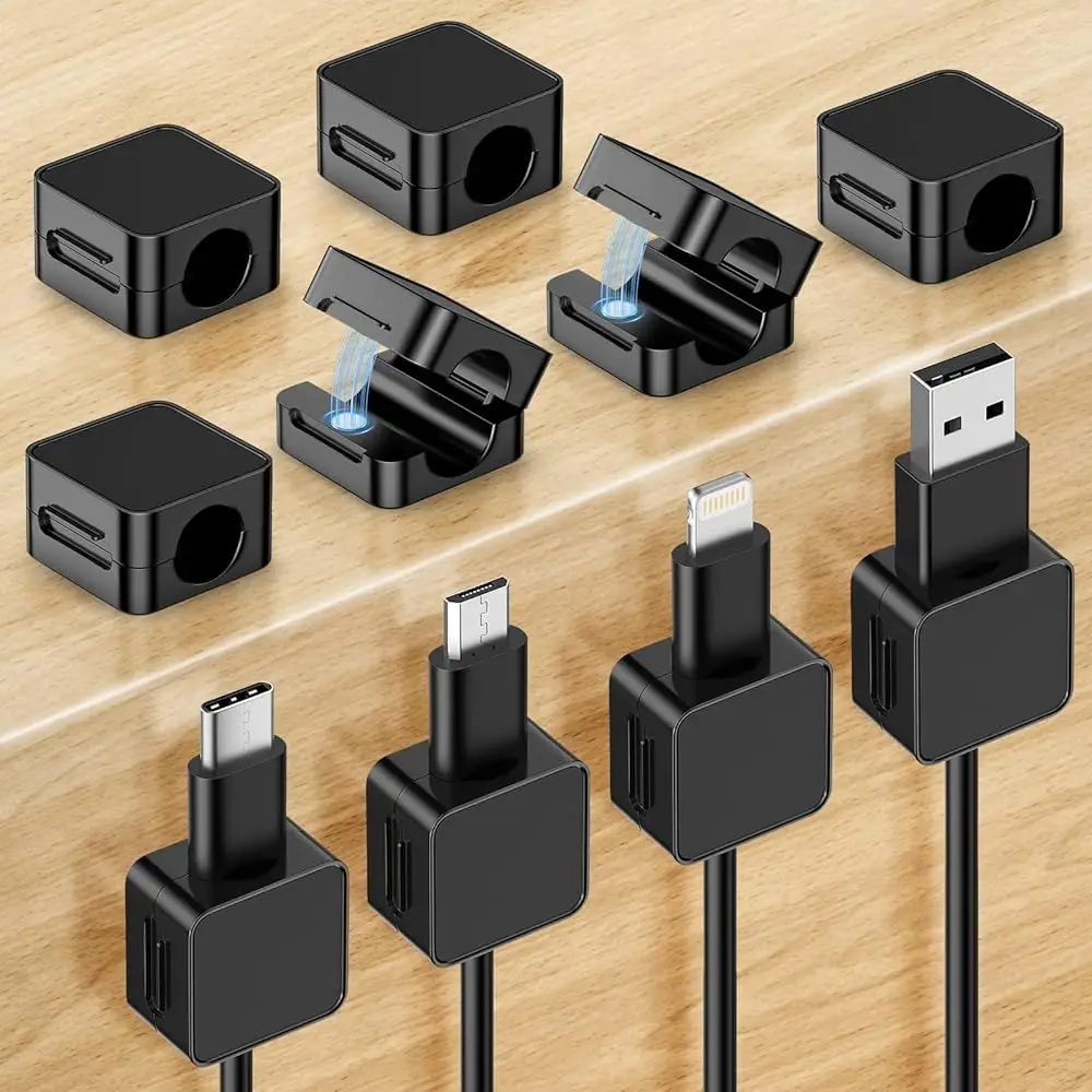 

Набор из 10 магнитных держателей для кабелей, органайзер для проводов с прочным клеевым креплением для прикроватной тумбочки, стола, домашнего офиса, автомобиля, телефона