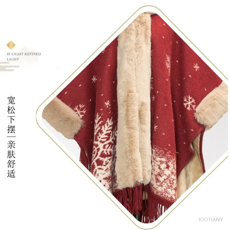 شيونغسام شال كيب نمط جديد 2025 دافئ أحمر السنة الجديدة Hanfu الرؤوس تأثيري حفلة عيد الميلاد المرأة أفخم ندفة الثلج وشاح على غرار معطف #5