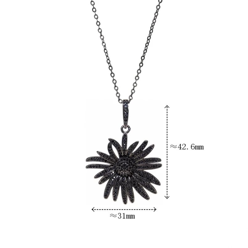 10Pcs Chain Gun Plated Necklace Black Flower Plant Copper Invisible Setting Cubic Zirconia  18+2inch Jewelry