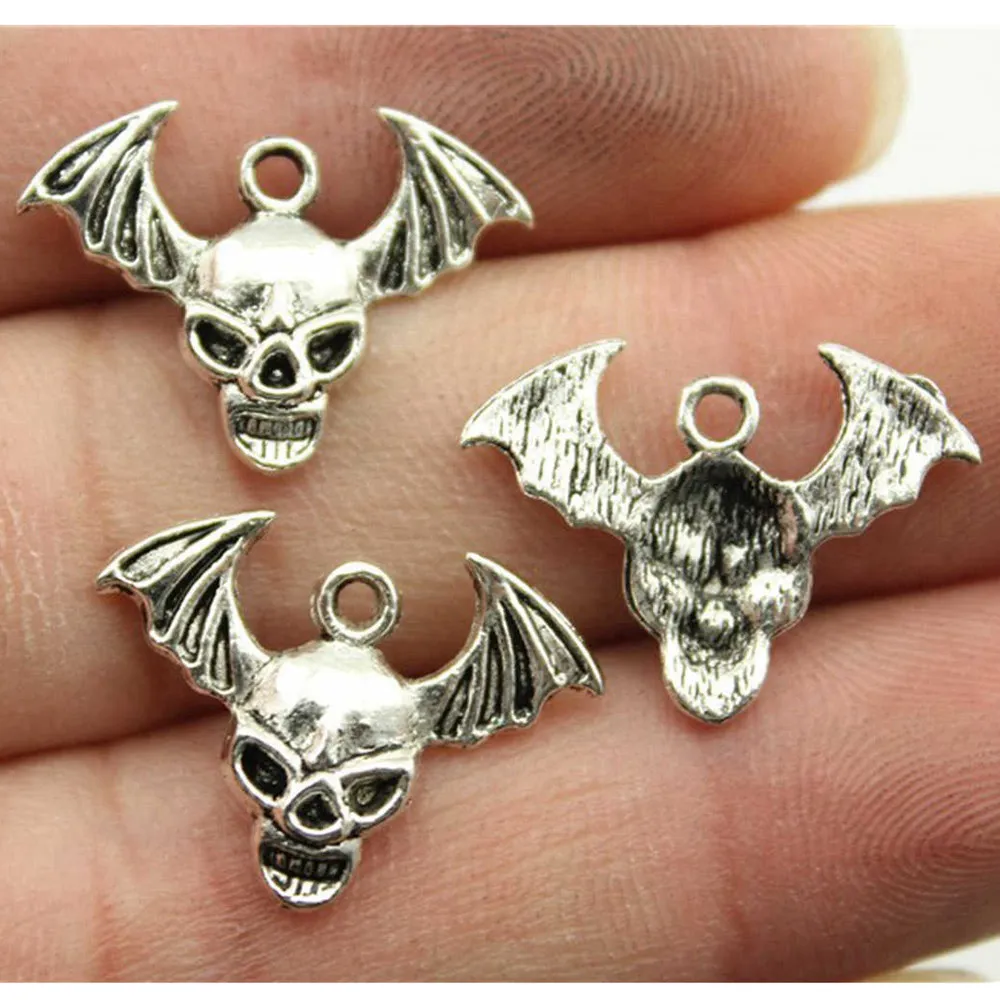 20pcs/lot 22x16mm Angel Wing Skull Charms For Jewelry Making Antique Silver Color 0.87x0.63inch