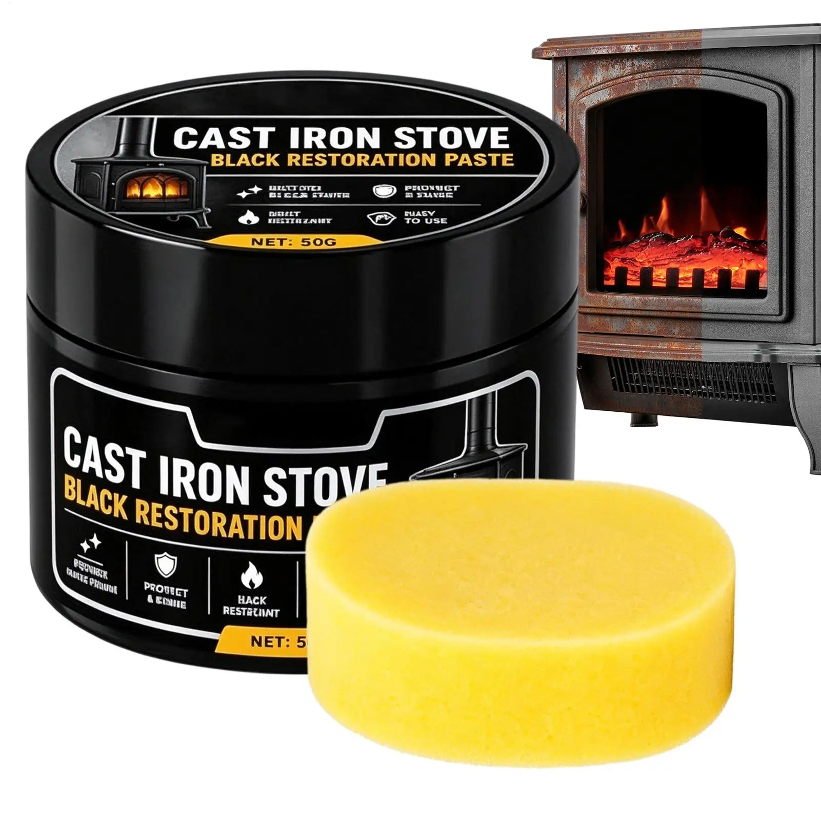 50g Cast Iron Restoration Kit Heat-Resistant Restoration Coating Paste Stove Black Restorer Stove Grate Polish Paste Restorer
