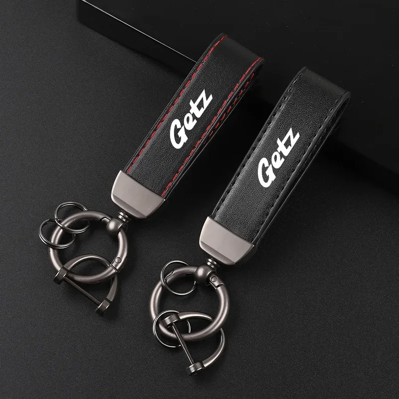 Deluxe Leather Keychain with Car Badge Keychain Pendant For HYUNDAI GETZ