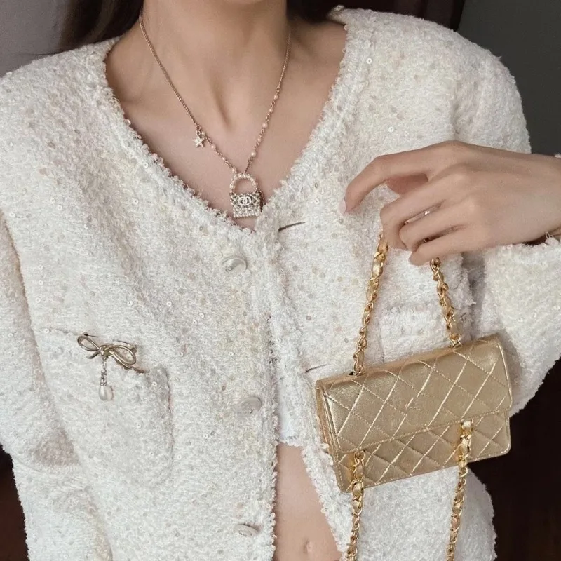 Xiaoxiang Hand-woven Heavy Industry Pearl Bag Pendant Necklace Female High-end Double Pure Handmade Bag Necklace Female