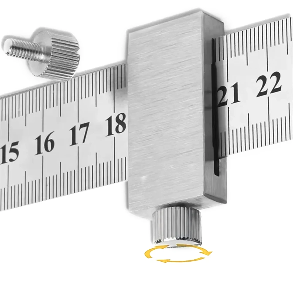 KATWAY Measuring Marking Gauge with Positioning Limit Block, Steel Carpentry Square Ruler Metal Woodworking Tools HH-AA91