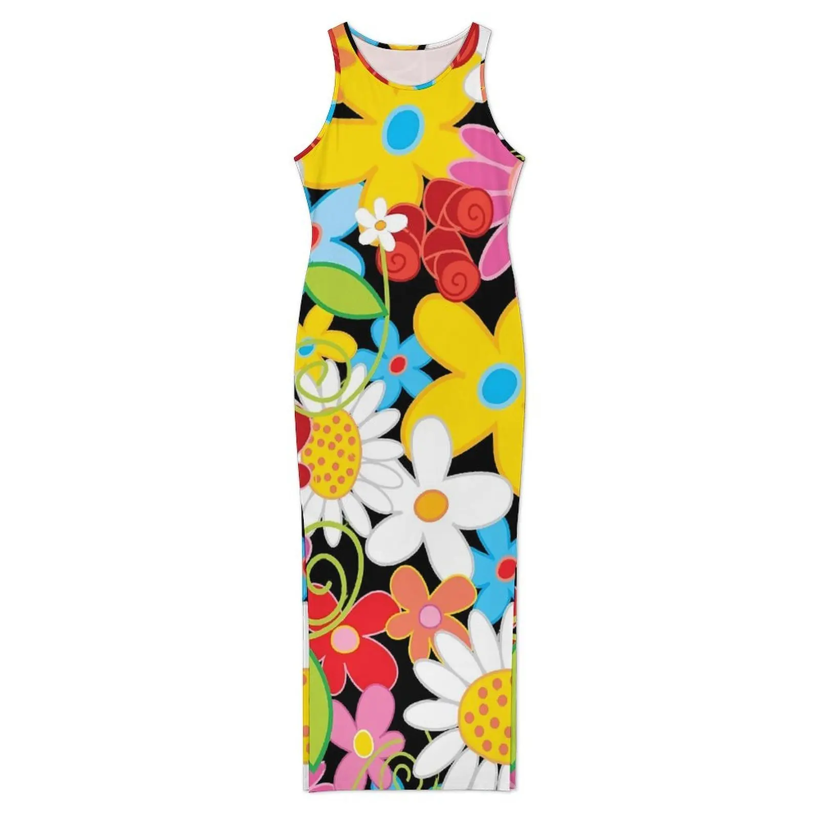 Women Flower Power Dress Spring Garden Street Fashion Bodycon Dress Holiday Night Club Maxi Dresses Pattern Oversize Vestidos