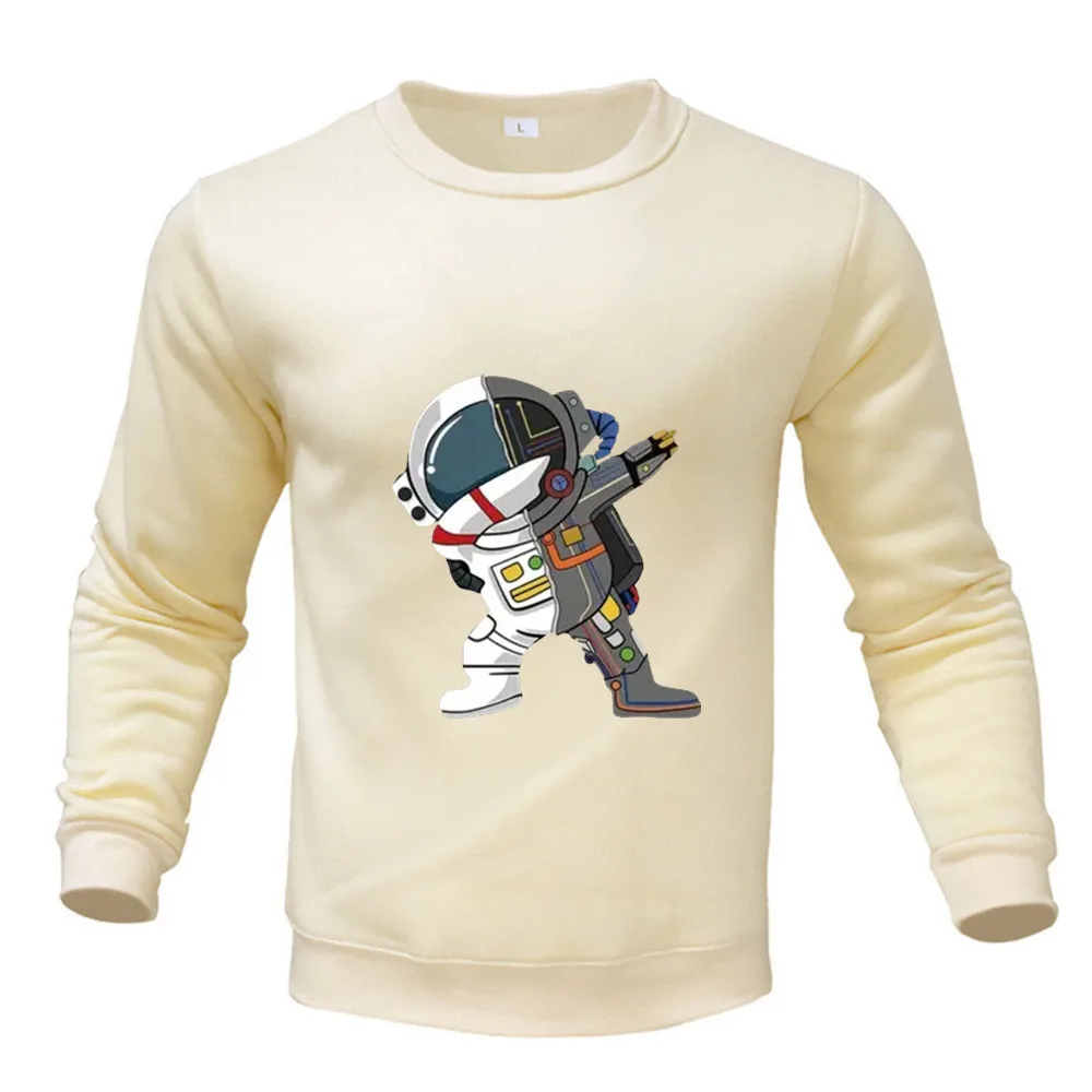 New Cartoon Astronaut Print Women Men Pullover Round Neck Tops Loose Harajuku Long Sleeves Clothing Korean Casual